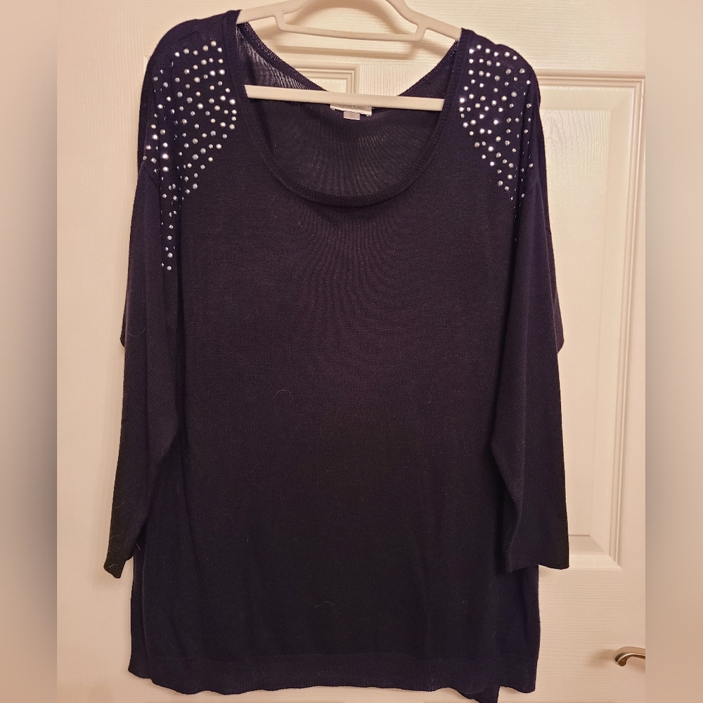 Avenue Black Lightweight Knit Top with Studded Accents Plus Size 18/20